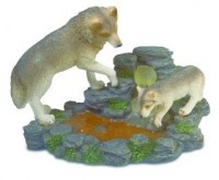 Creature della Foresta - Lupo con cucciolo al fiume