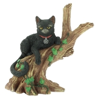 Creature della Foresta - Gatto Nero Su Un Trespolo - Onyx - Resina - Dipinta A Mano